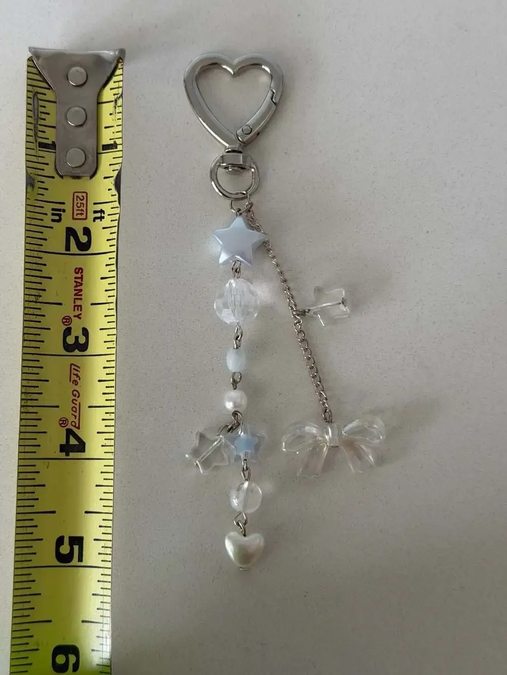 Y2K Aesthetic Beaded Star, Pearl, and Bow Keychain bag Charm with Heart Clasp